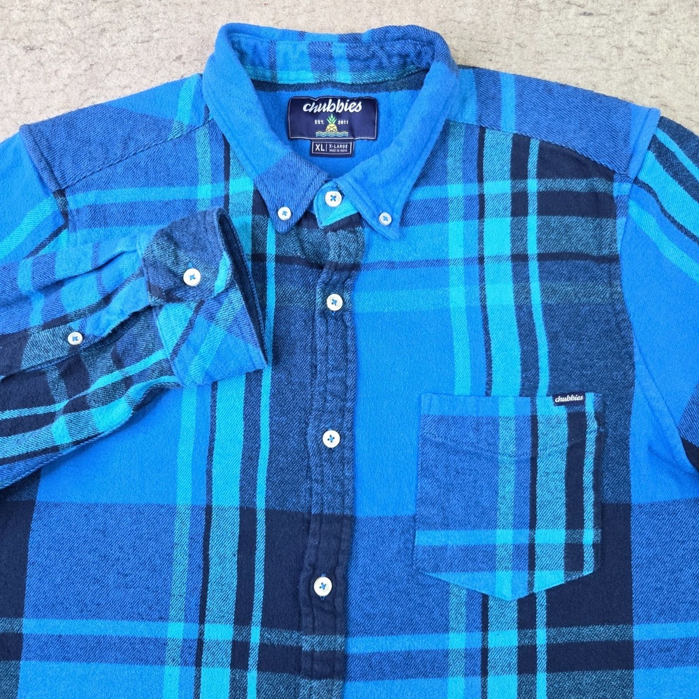 Chubbies Flannel Shirt Mens‎ XL Blue Plaid Long Sleeve Button Down